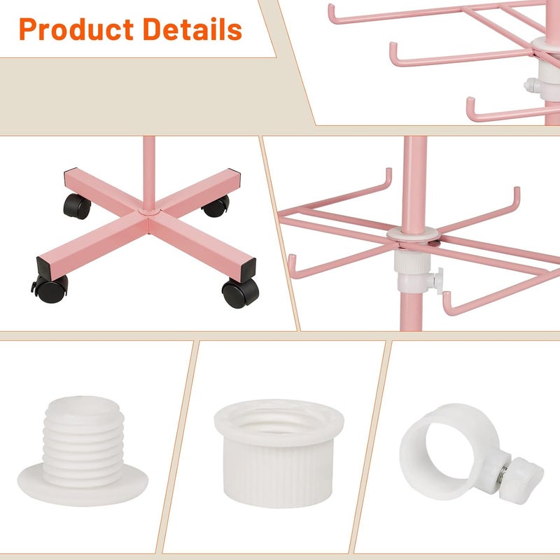Flenpptly Retail Display Stand Rotating Display Stand 4 Tier Spinning Display Stand for Craft Shows, Jewelry, Keychain, Earring Adjustable Height Retail Display Racks (Pink) - Image 5